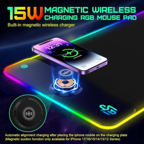 GIM RGB Gaming Mouse Pad with 15W Wireless Charging, LED Mouse Pad with 10 Light Modes, Extra Large Mousepad 800x300x4MM, Non-Slip Rubber Base Computer Keyboard Mat for Gaming, Desk - Image 3