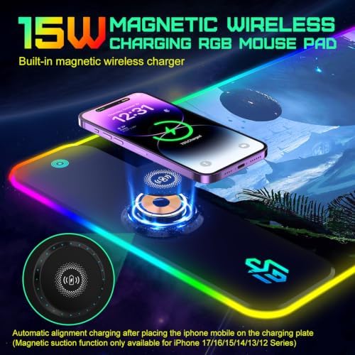 GIM 15W Wireless Charging RGB Gaming Mouse Pad, LED Mouse Pad 800x300x4MM, 10 Light Modes Extra Large Mousepad Non-Slip Rubber Base RGB Desk Mat for Gaming, MacBook, PC, Laptop, Desk (Planetary) - Image 2
