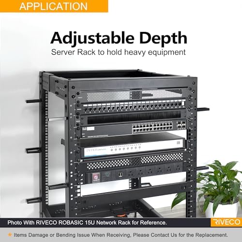 RIVECO 25U Server Rack Adjustable Depth Network 4 Post Cabinet Open Frame with Leveling Feet & Wheels Fully Rivets 1400 LBS - Image 6