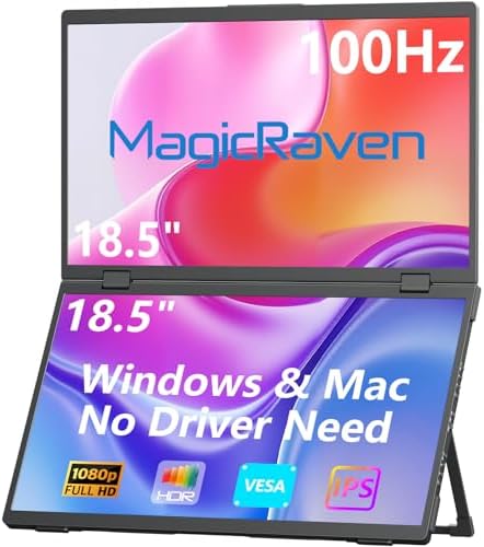 MAGICRAVEN Portable Dual Monitor for Laptop, Foldable Laptop Screen Extender, Plug & Play No Driver, 1080P FHD IPS 100Hz Triple Screen for Travel & Office, Compatible with Mac, Windows -18.5" by MagicRavenPortableMonitor