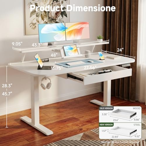 COMHOMA Electric Standing Desk with Drawers, 48 x 24'' Sit Stand up Desk with Monitor Stand, Laptop Stand, Height Adjustable Ergonomic Home Office Computer Desk with Memory Preset Controller - Image 2