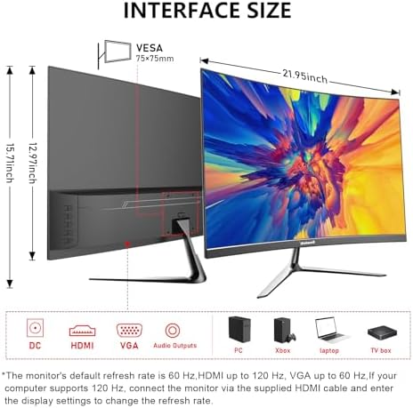 Gawfolk 24.5 Inch Gaming Curved Monitor 3000R 120Hz PC Screen Full HD 1080P - Image 6