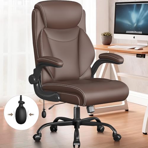 Ergonomic Office Chair,Inflatable Lumbar Support High Back Chair,Brown by Cyzena