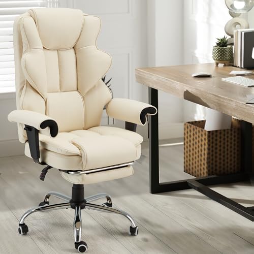 HOMREST Heated Massage Executive Office Chair with Foot Rest,Off White - Image 2