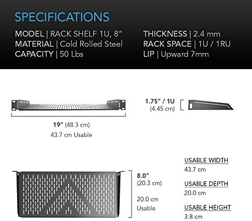 AC Infinity Vented Rack Shelf 1U, 8" Deep for 19" Server & AV Racks - Image 6