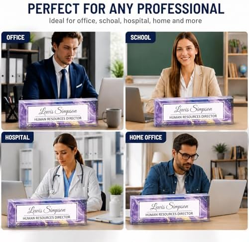Custom Name Plate for Desk, Office Desk Double sided pattern Name Plate Personalized Office Desk Decor for Women and Men, Teacher Nurse Boss Employee Appreciation Gifts (Purple marble, customization) - Image 2