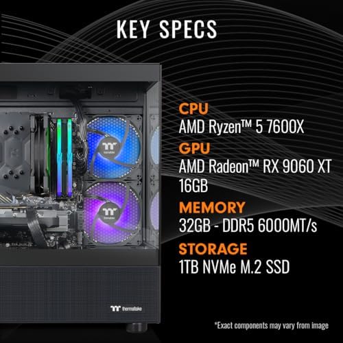 Thermaltake LCGS View 7696X-170 Gaming Desktop (AMD Ryzen™5 7600X, ToughRam 32GB DDR5 6000MT/s RGB Memory, AMD Radeon™ RX 9060 XT 16GB, 1TB NVMe M.2, WiFi, Windows 11) V17B-B650-96X-LCS - Image 2