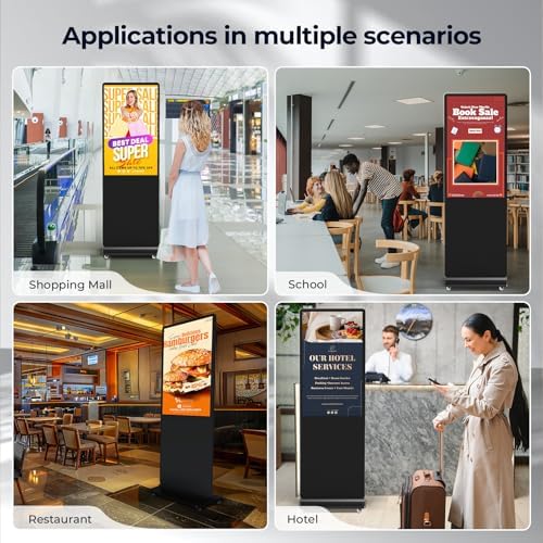 32/43/55/65 Inch 4K Digital Signage Display, LCD Screen Advertising Display Kiosk Interactive Totem Floor Standing Auto AD Player with USB/HDMI/WiFi Android OS (65'' Non-Touch) - Image 6