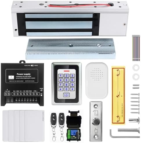 Access Control System 1200lb Electric Magnetic Door Lock Kit: RFID Keypad, Remotes, Exit Button, Close to Entry Keypad & ID Card with 110-240VAC to 12VDC Power Supply (500Kg / 1200LB Kits) by NCLTHS