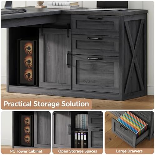 78.7" L-Shaped Executive Desk with Drawers and File Cabinet - Image 5