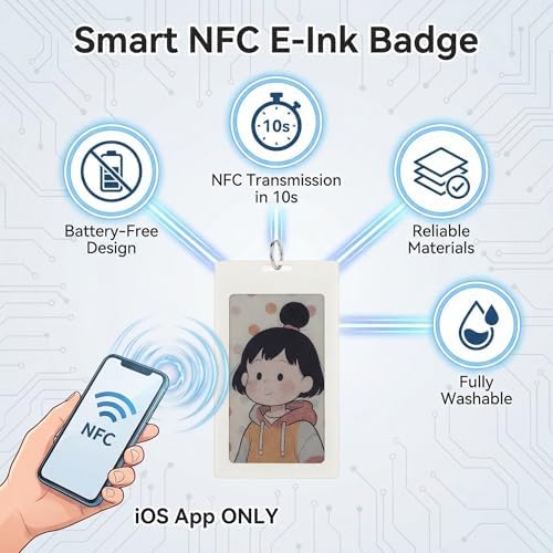 ID Badge Holder, E - Ink Smart Badges, 3.7in Passive Electronic Ink Screen Nameplate ID Holder with NFC, Employee Student Badges for iOS Phone APP - Image 2
