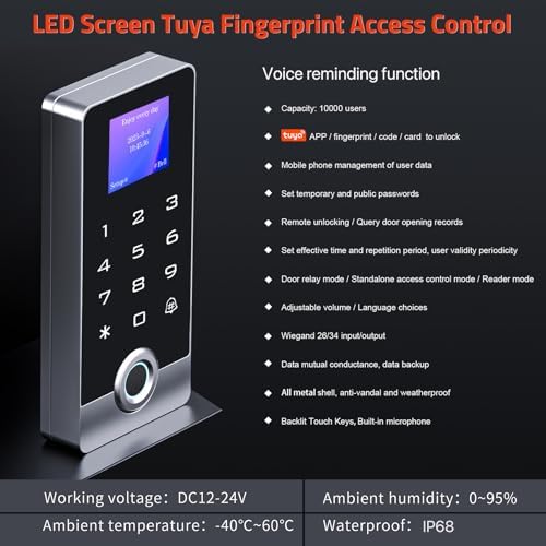 Wireless WiFi TUYA Fingerprint Access Control System with LED Screen/Voice - Image 4