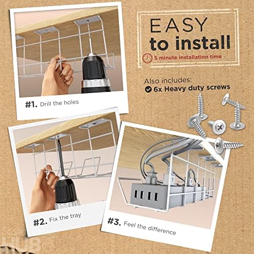 Compact Under Desk Cable Tray Organizer – Wire Management Set, White (2-Pack, 12") - Image 2