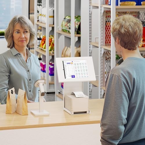 Mount-It! iPad Kiosk Stand with Printer Shelf, Locking Anti-Theft, White - Image 2