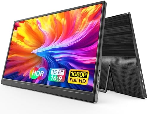 WGK 15.6 inch Portable Monitor 1080P FHD Travel Display HDMI/USB-C Compatible with Laptops, Desktops, Phones, PS, Mac, Xbox, Switch, and Other Gaming Devices Includes Stand and Speakers VESA by Unknown