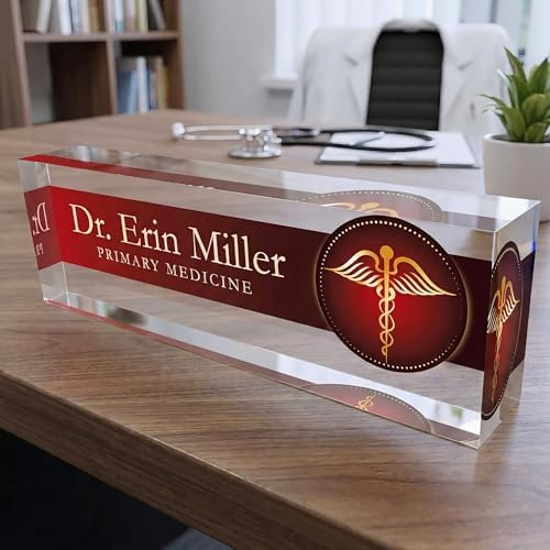 Artblox Office Desk Name Plate Personalized | Custom Name Plates For Desks | Medic Design On Clear Acrylic Glass | Cute Office Desk Accessories Customized Gifts - (8" x 2.5") by Artblox