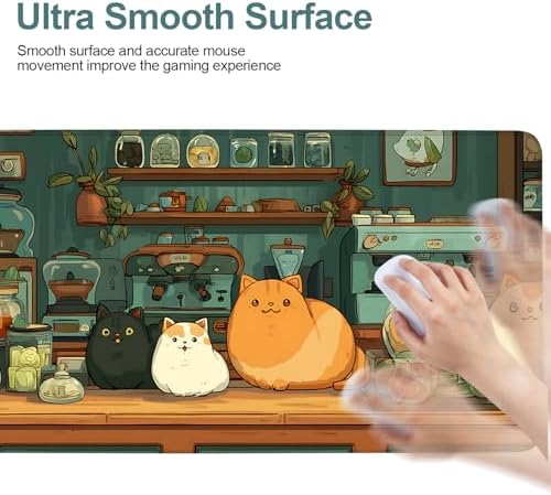 Cute Cat Gaming Mouse Pad 35.4"x15.7" Large Extended Pad Desk Mat Anti-Slip Rubber Base & Durable Stitched Edges for Gamers Smooth Mouse Pad Writing Surface for Desk Office/Home - Image 6
