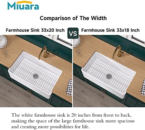 Miuara Farmhouse Sink 33 x 20 Inch White Fireclay Apron Front Kitchen Sink - Image 4