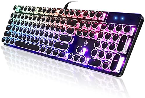 YSCP Typewriter Style Mechanical Gaming Keyboard RGB Backlit Wired with Blue Switch Retro Round Keycap 104 Keys Keyboard (R-Black) by YSCP