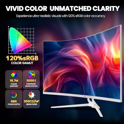 CRUA 32" 4K UHD 60Hz Curved Monitor, 1500R, AMD FreeSync, Speakers, White - Image 4