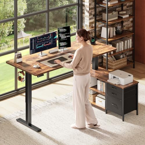 PRAISUN 55.1'' L Standing Desk with Outlets, Cabinet with Shelves, Drawers - Image 2
