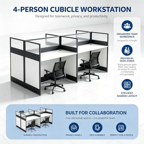 4-Person Office Cubicle Workstation Desk with Mute Privacy Panels & Cable Management, Computer Cubicles Desk for Home & Commercial Office Use, Walnut Finish - Image 6