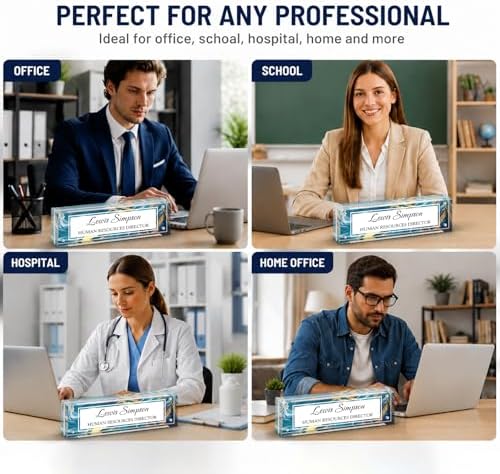 Custom Name Plate for Desk, Office Desk Double sided pattern Name Plate Personalized Office Desk Decor for Women and Men, Teacher Nurse Boss Employee Appreciation Gifts (Blue Marble, UV pattern) - Image 3