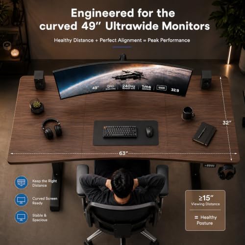 Grandder 63x32 Electric Standing Desk, Curved Walnut Desktop - Image 4