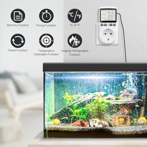 Diymore 1800W Plug in Thermostat Temperature Controller Electric Digital RV Thermostats Heating Cooling Control Mode Timer White 120V 15A Digital Temperature Controller Thermostat Timer LCD Display - Image 2