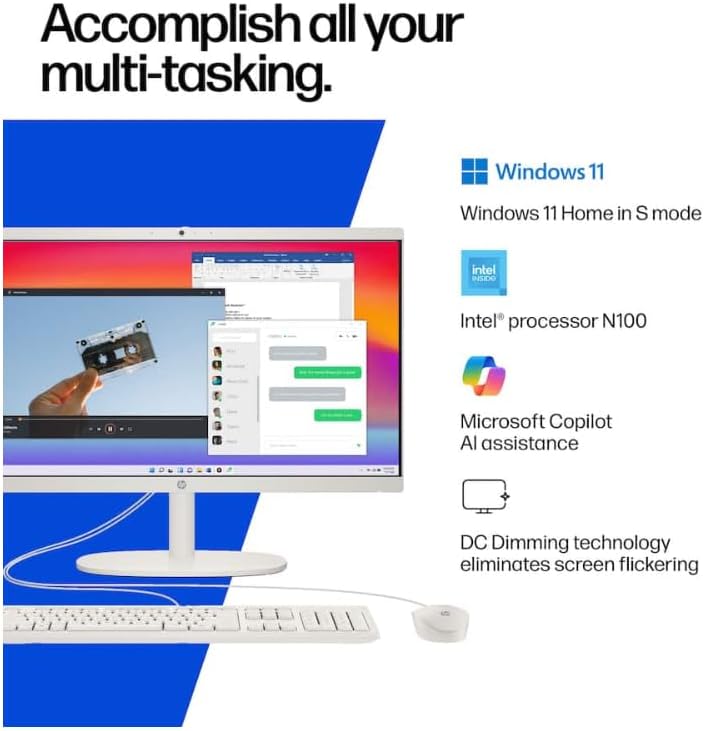 HP 22" All-in-One Desktop Computer, 32GB DDR5 RAM, 128GB UFS Storage,13th Gen Intel Quad-Core CPU, FHD VA Display, WiFi 6, Bluetooth 5.3, RJ45, USB-C (10Gbps), UHD Graphics, 720p Cam, Cashmere White - Image 2