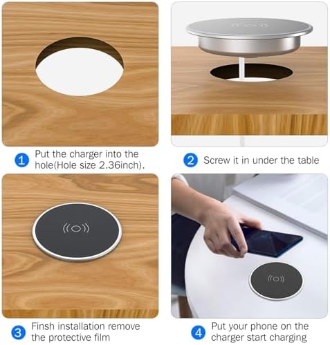 Recessed Desk Wireless Charger,15W Fast Flush Mount Phone Qi Charging Pad - Image 6