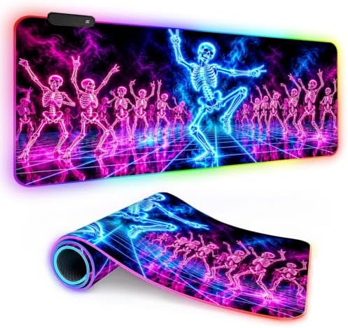 Halloween Dance Skull RGB Gaming Mouse Pad Large Extended Desk Mat 35.4 x 15.7 inch LED Glowing Mousepad Light Up Keyboard Pad Non-Slip Rubber Base by LEIWEIHOPE