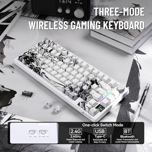 MAMBASNAKE Attack Shark X820 Ultra Wireless Mechanical Keyboard with TFT Smart Display&Knob,75% Bluetooth/2.4GHz/USB-C Keyboard,Gasket-Mounted Linear Switch with Coiled Cable,for Win/Mac, Ink Samurai - Image 2