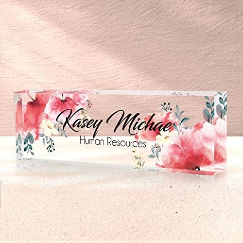 Custom Name Plate for Desk, Desk Name Plate Personalized, Office Decor for Women Men, Acrylic Desktop Accessories, Office Gifts for Coworkers Boss Teacher, Employee Appreciation Gifts (Flowers A) by SalaGraphics