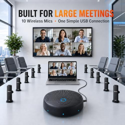 CM300 Conference Speaker with 10 Wireless AI Mics, 360° Pickup, 65FT Range, Noise Reduction, Echo Cancellation, Full Duplex USB Speakerphone for 10-Person Meetings, Zoom and Microsoft Teams - Image 2
