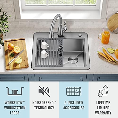 DELTA FAUCET 95A932-25S-SS Lorelai Workstation Kitchen Sink Drop-in Top Mount Stainless Steel Single Bowl with WorkFlow Ledge and Chef’s Kit of 5 Accessories - Image 2