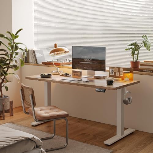 TIQLAB 55 X 24 Inch Height Adjustable Electric Standing Desk, Maple - Image 2
