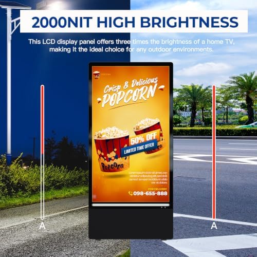 MWE 43 Inch Outdoor Digital Signage Display Monitor, Portable Battery Powered 2000Nit High Brightness Screen Advertising Display Kiosk, Movable Waterproof Standing Poster, Android OS - Image 3