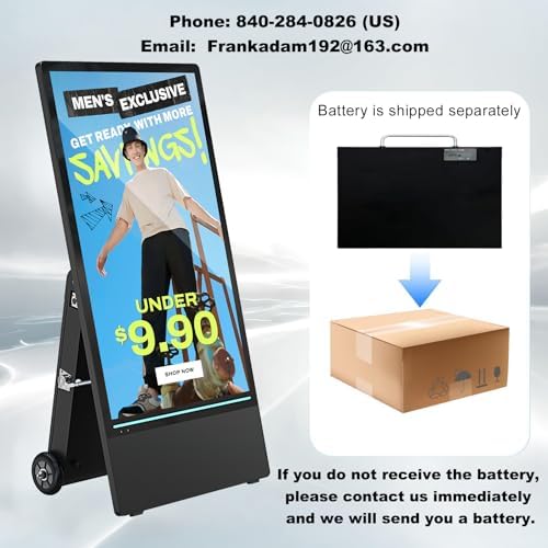 55" Outdoor Digital Signage Display, 2K 2000 Nits IP65 Commercial Totem, Rechargeable Digital LCD Advertising Kiosks, Auto Brightness Adjustment, Impact Resistant Screen for Restaurant/Store - Image 2