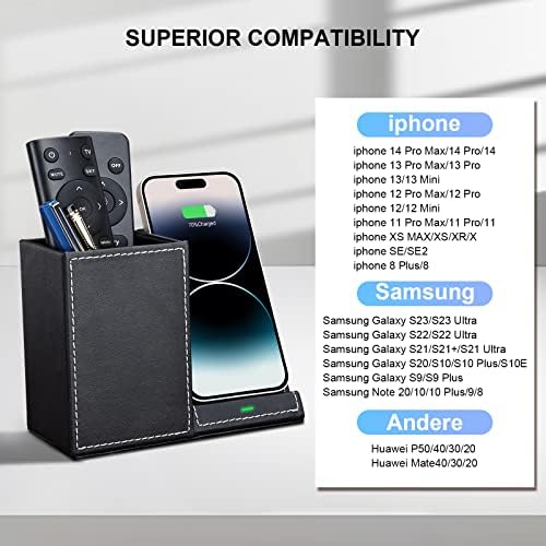 Wireless Charger with Desk Organizer, Wireless Charging Station for iPhone 13/13 Pro Max/13 Pro/12 Series/11/XS Max/XR/X/8Plus/SE 2, Wireless Charging Stand with Leather… (Black S) - Image 5