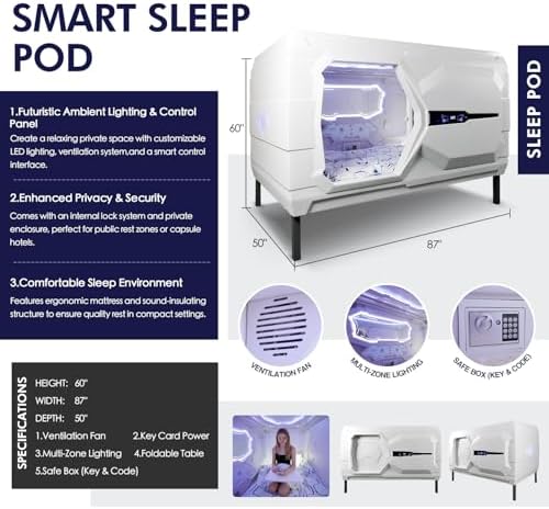 Office Rest Pod, Private Relaxation Cabin with Ventilation, Acoustic Privacy Booth for Focus and Rejuvenation, Portable Quiet Room with LED Ambient Lighting, Large Personal Workspace, W87” D50” H60” - Image 4