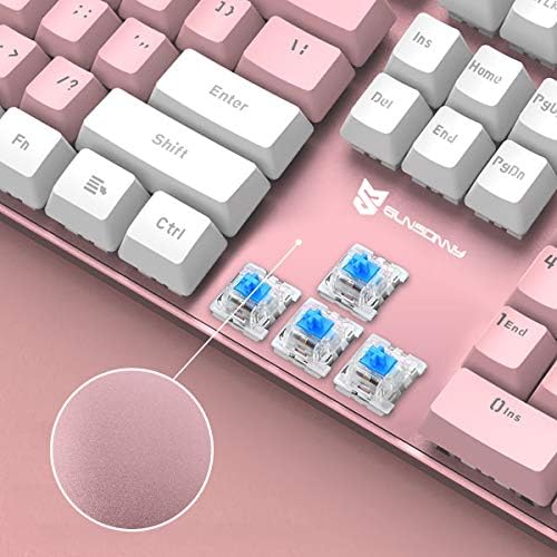 Merdia 104 Keys Full Size Mechanical Keyboard | Blue Switch, Pink & White Color 104 Keys US Layout Led Backlit Hot Swappable Wired Mechanical Light Up Pink Keyboard | Wired Gaming Computer Keyboards - Image 2