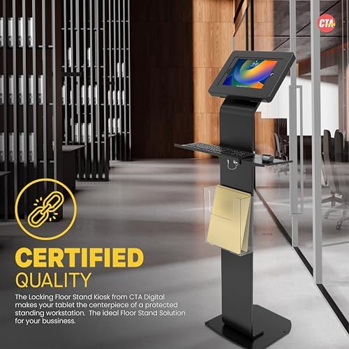 CTA Digital Anti-Theft Mobile Workstation Stand Locking Floor Stand Kiosk w/Secure Enclosure, Keyboard Tray & Storage for iPad A16, iPad Air 11" M3 & M2,Pro 11" Galaxy Tab A & More Black (PAD-PARAFK) - Image 6