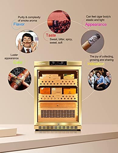 RACHING Cigar Humidor Cabinet, MON800 Cigar Climate Control Cabinet with Ammonia Removal, 140L Wood Frame Cabinet for Cigar Storing&Aging - Gold - Image 2