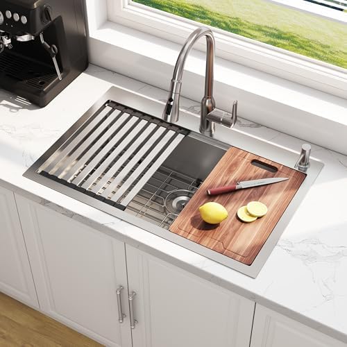33x22 Drop In Single Bowl Workstation 33 Inch Handmade Kitchen Sink by Quikore