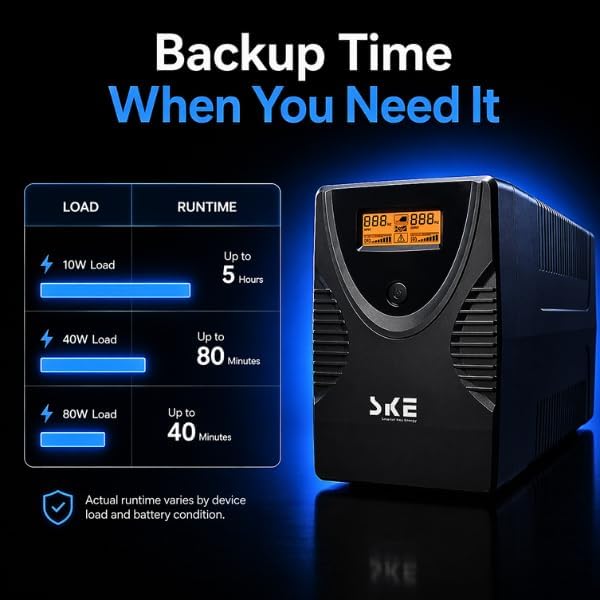 SKE SK425 425VA/240W UPS Battery Backup & Surge Protector - Uninterruptible Power Supply with LCD Display, AVR Voltage Regulation, 6 Outlets, Backup Power for PC, Router, NAS & Home Office - Image 5