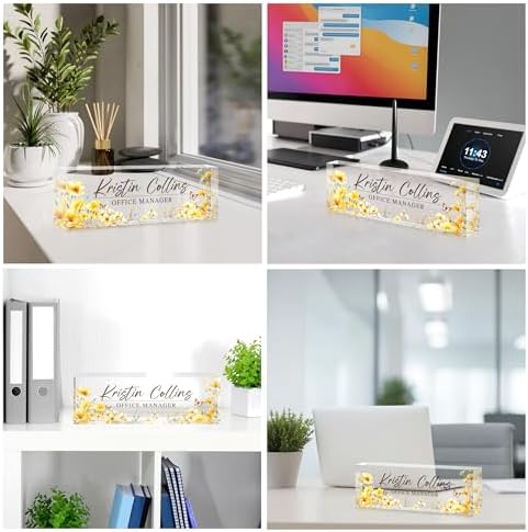 Custom Name Plate for Desk, Personalized Desk Name Plate on Clear Acrylic Glass, Appreciation Gifts for Teacher Employee Boss Coworkers Nurse, Office Desk Accessories for Women Men (Daffodil) - Image 2