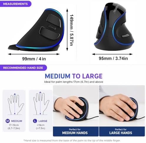 J-Tech Digital Wired Ergonomic Vertical USB Mouse with Adjustable Sensitivity (600/1000/1600 DPI), Scroll Endurance, Removable Palm Rest & Thumb Buttons [V628] - Image 3