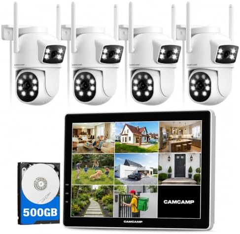 Camcamp Wireless Security Camera System with 10.1" Monitor, Dual Lens PTZ CCTV Camera Security System, 10CH Expandable 4K NVR,Auto Tracking, No Subscription for Outdoor Indoor, 5G & 2.4G WiFi by CAMCAMPSECURITY