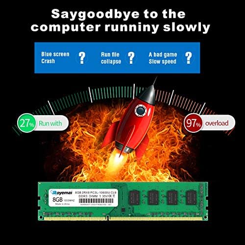 16GB Kit (2x8GB) DDR3L/DDR3 10600 1333MHz Udimm, Royemai 8GB PC3/PC3L-10600U Dimm Memory 2Rx8 1.35V/1.5V CL9 Desktop RAM - Image 4